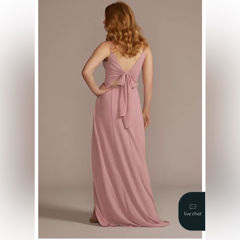 Navy V-Neck Spaghetti Strap Bridesmaid Dress - Picture 5 of 5
